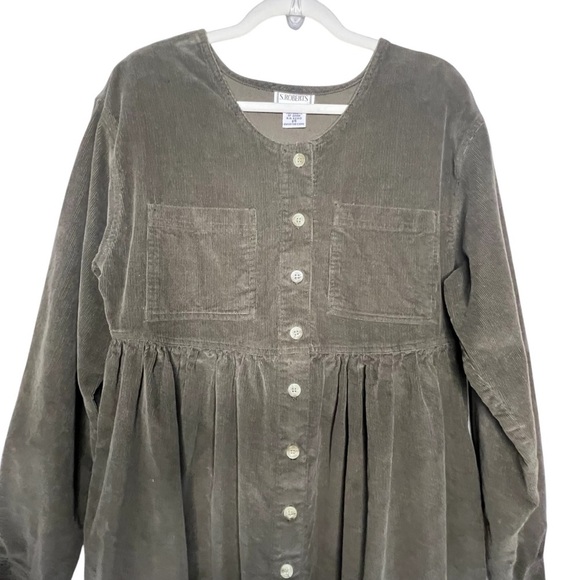 Vintage 90s S. Roberts Brown Corduroy Button Down Long Sleeve Maxi Dress SZ L - Picture 2 of 7